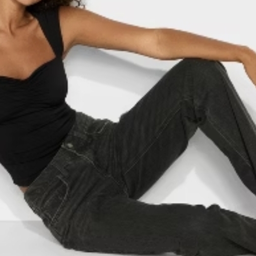 Womens Mid-Rise Straight Jeans - White Fable - Black Denim